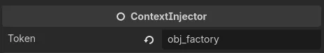 The ContextInjector node in the inspector with its Token property set to obj_factory